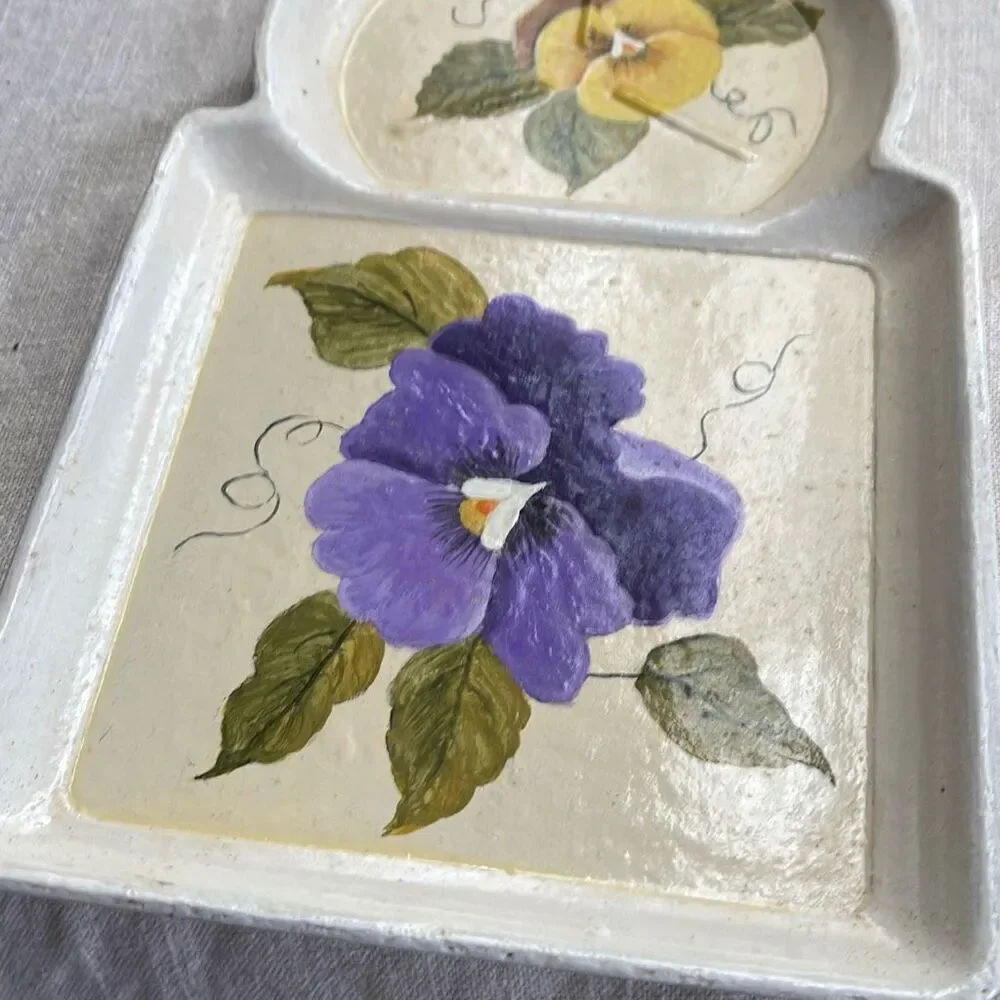 Vintage lot of 3 hand painted snack dishes. Cup and appetizer plates.